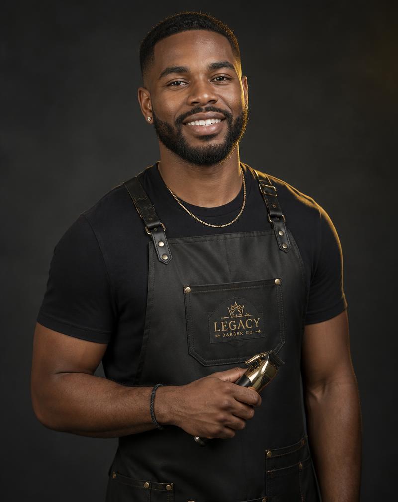 Barber Andre Blake holding clippers, specialist in tapers, lineups and kids haircuts
